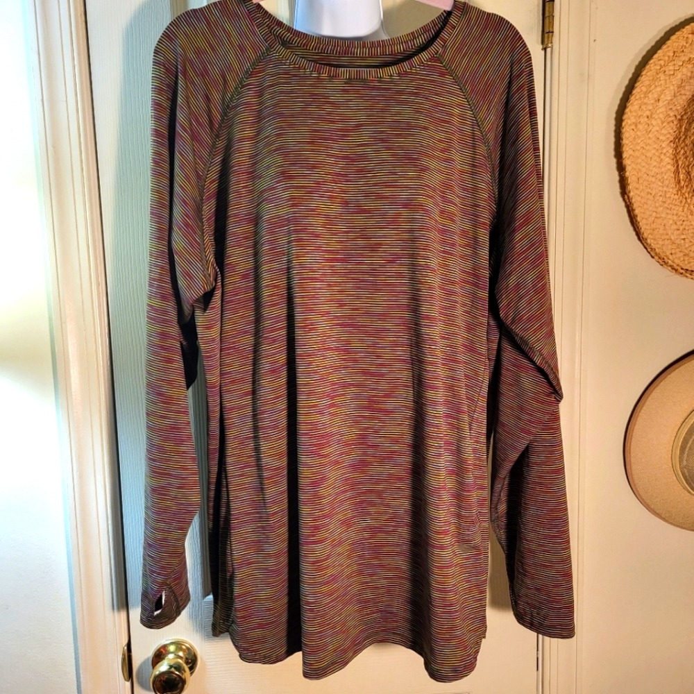 3X Tall Tek Gear Women’s  Workout Multiclr Striped Long Sleeves Top Athleisure